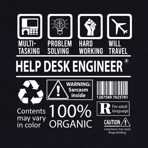 Help Desk Engineer T Shirt - MultiTasking Certified Job Gift Item Tee by Aquastal